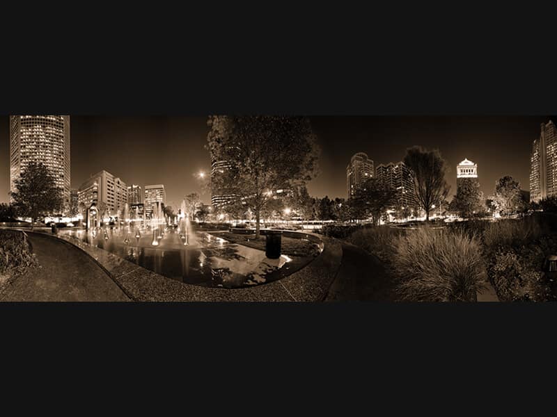 City Garden at Night Panorama (Sepia)